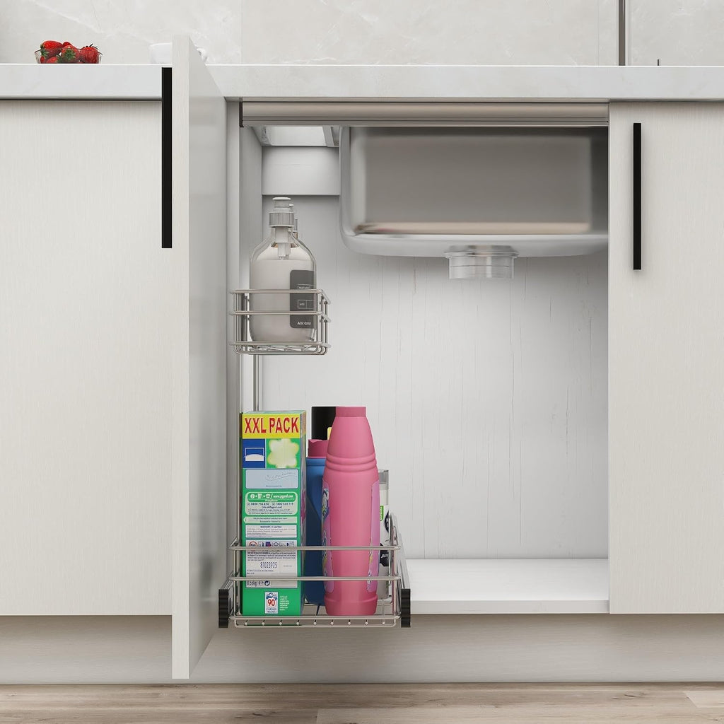 2 Pack Under Sink Organizer 9"W X17"D, Pull Out Cabinet Organizer 2 Tier,