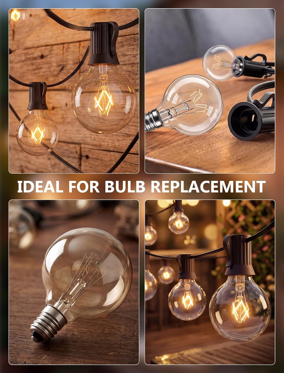 G40 Replacement Bulbs for Outdoor String Lights, 25 Pack 5 Watt Clear Glass Globe Incandescent Light Bulbs, E12 Candelabra Base, 2200K Warm White Vintage Edison Bulbs, Waterproof