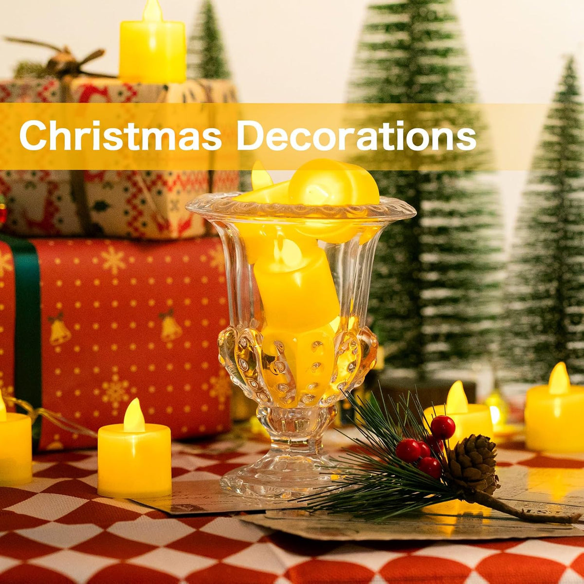 LANKER 24 Pack Flameless Led Tea Lights Candles, Flickering Yellow Candles (Yellow - 24Pack)
