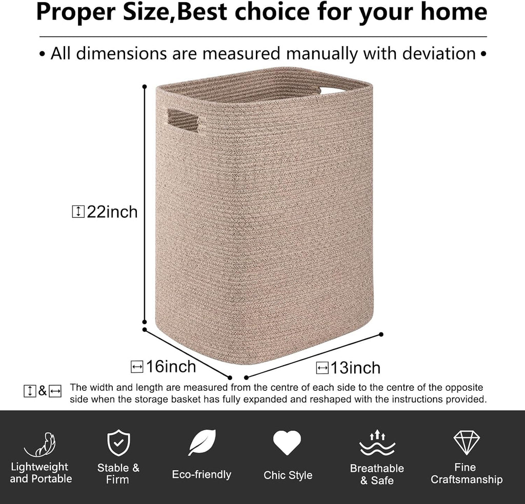 OIAHOMY Laundry Hamper Laundry Basket Cotton Rope Storage Baskets Brown
