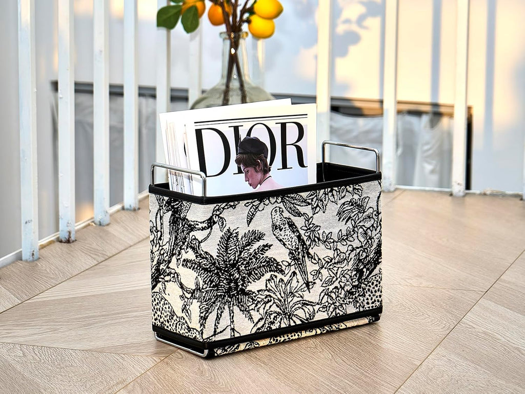 Leather Magazine Holder Rack Floor Basket for Bedroom & Living Room