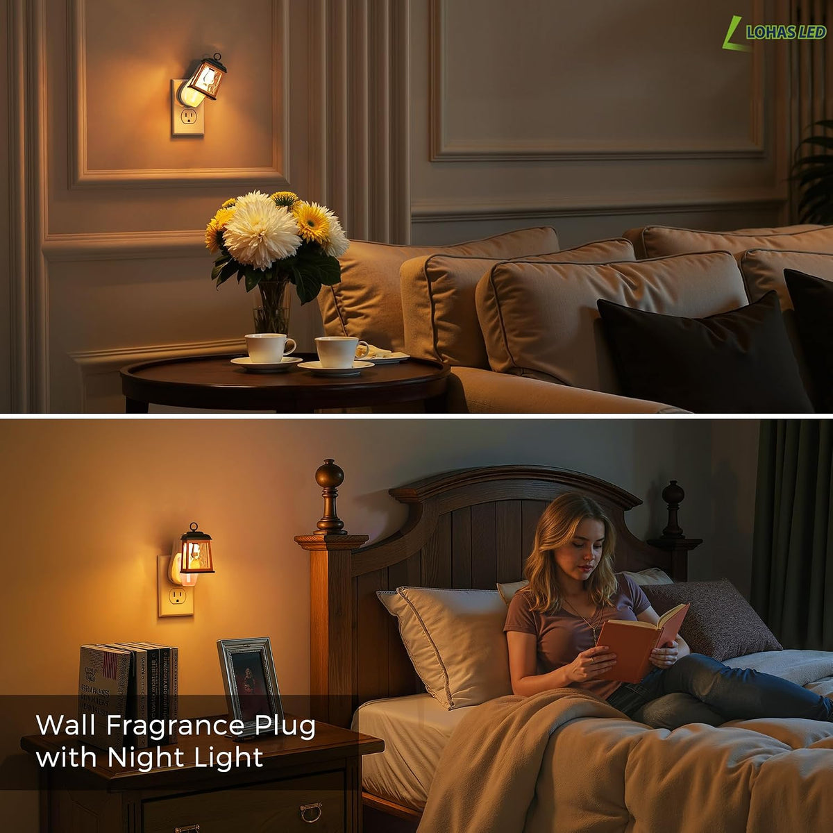 L LOHAS LED Wall Fragrance Plug in Night Light, Fits Standard Wall Fragrance Refills, 2Pcs, 0-100LM Adjustable Brightness, 90°Rotary Plug Essential Oil Diffuser for Hallway, Bathroom