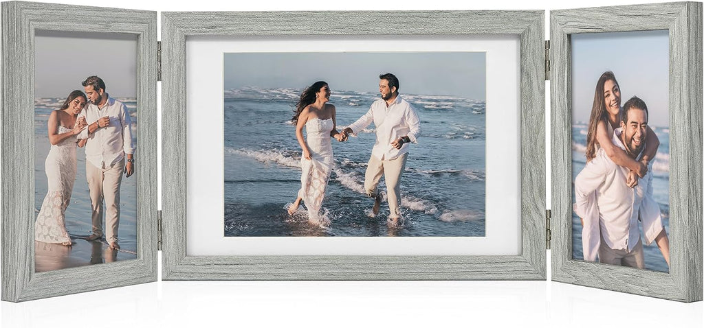 Afuly 3 Picture Frame 4x6 Grey 5x7 Collage Triple Photo Frames for Desk