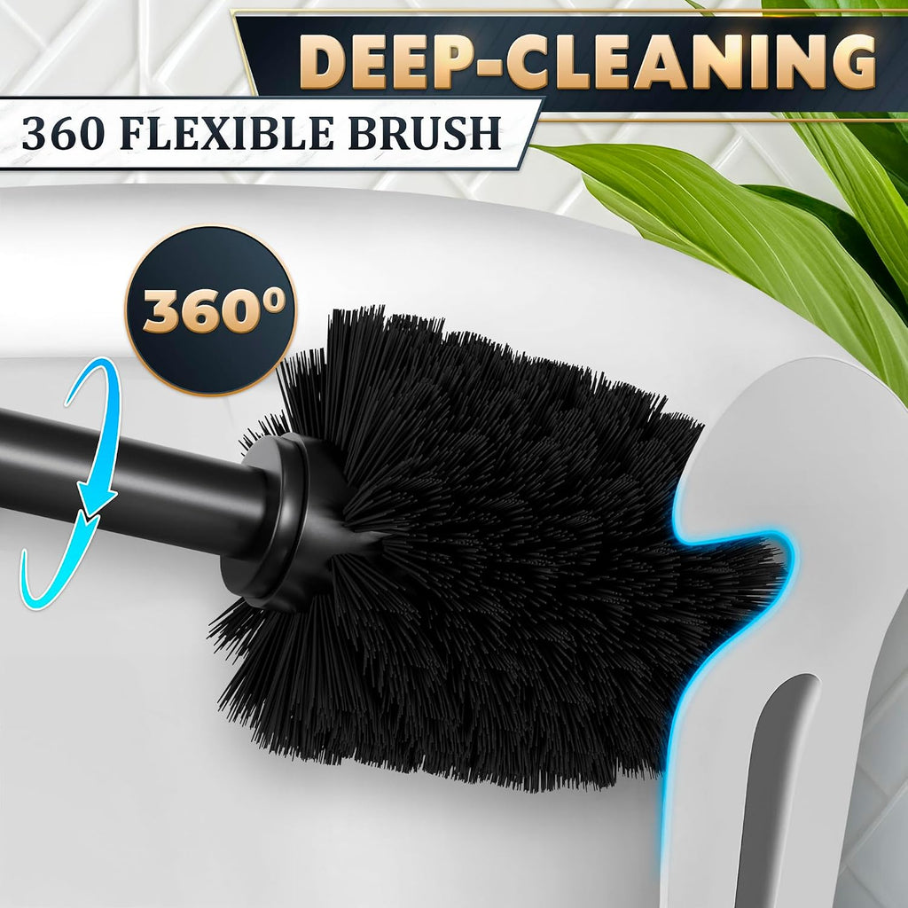 Black Toilet Brush and Holder Set, Stainless Steel Material (Black)