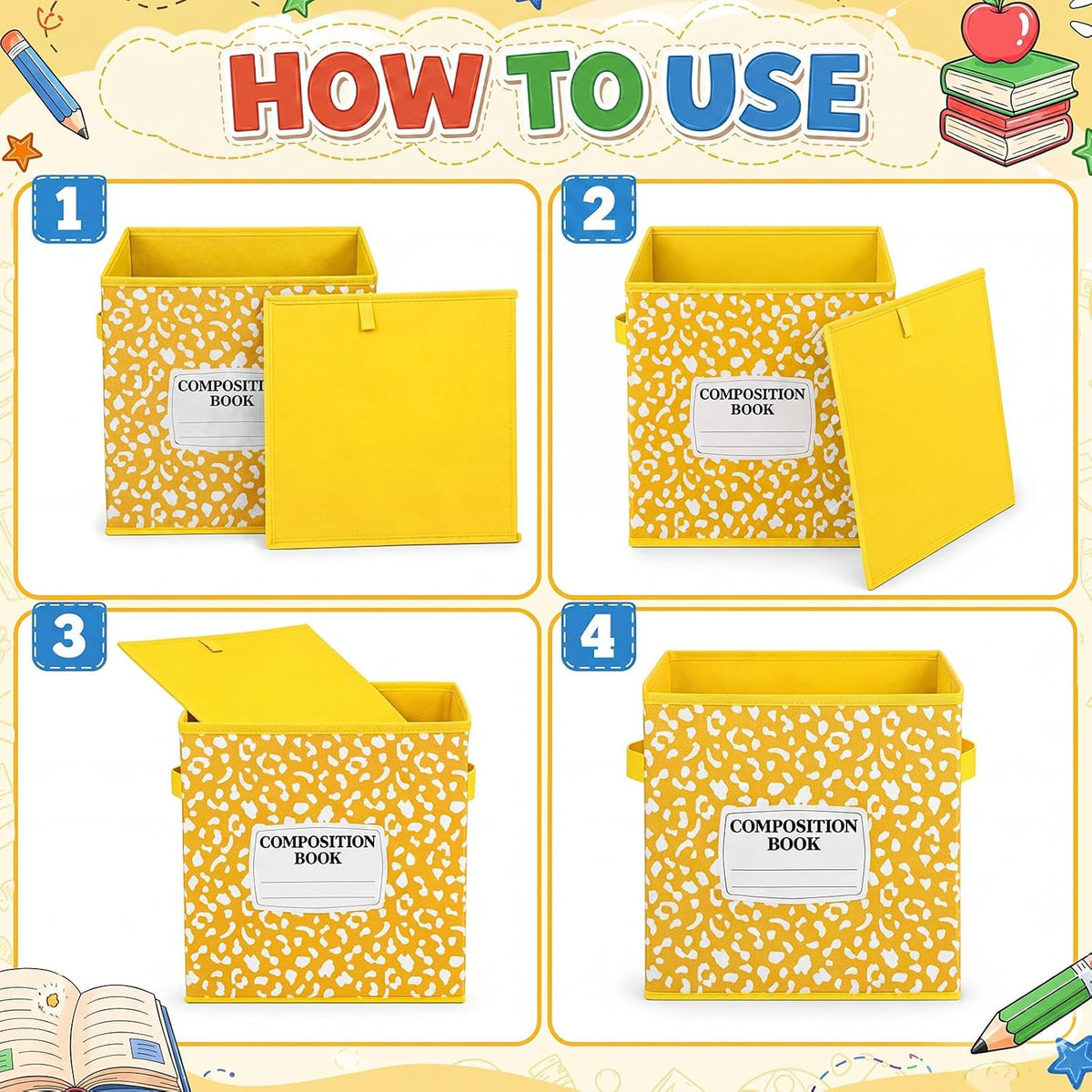 Crtiin 6 Pcs 11in Composition Book Classroom Fabric Storage Bins