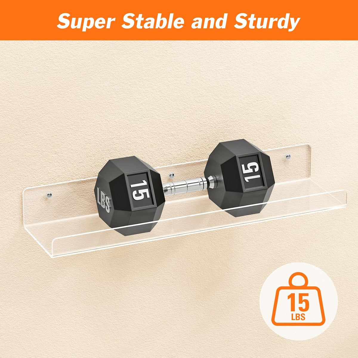 Dooiclear 2 Pack Floating Shelves for Wall, 15" Clear Floating Wall Shelf