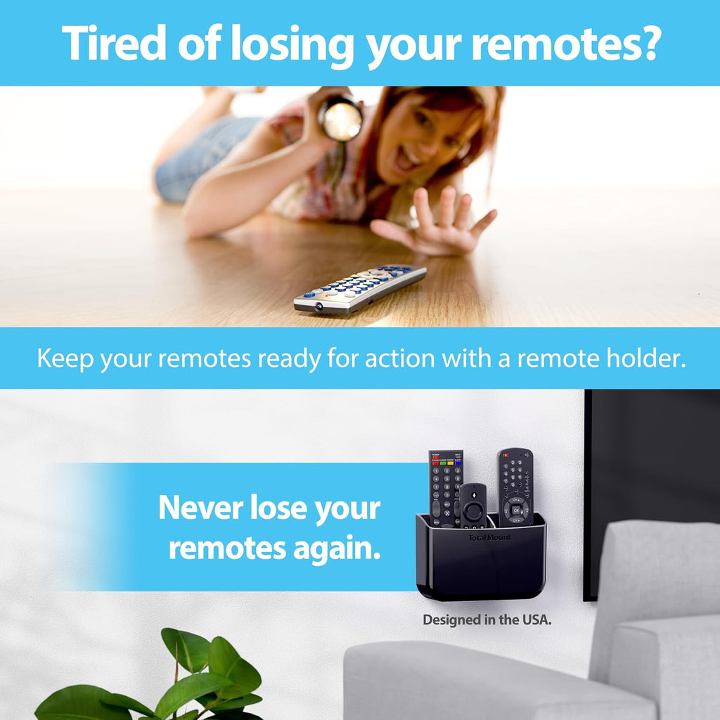 TotalMount Drop-Free Remote Holder – Removable Adhesive Strips – Black