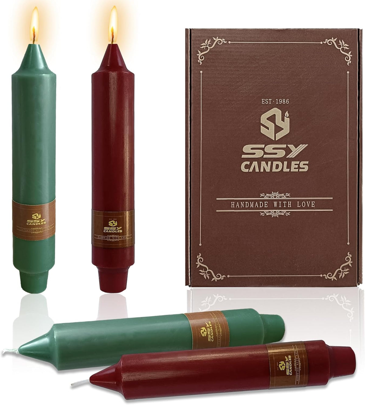 Red Green Short Taper Candles 7Inch, 4 Pack Christmas Candle for Home Decor