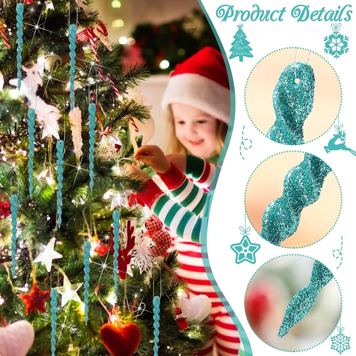 Boao 30 Pcs Christmas Plastic Icicle, Turquoise Blue, 5.12 Inch