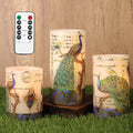 Flameless Candles Peacock Decor Battery Operated Candle with Remote Real Wax Flickering LED Pillar Candle Vintage Home Decor for Spring, Summer, Wedding Decor, Mothers Day Gifts
