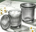 2‑Pack Gray Ribbed Glass Qtip Holder, Vanity & Bathroom Makeup Storage