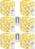 6 Pack 100 LED Fairy Lights Battery Operated with Remote, 33 FT Warm White