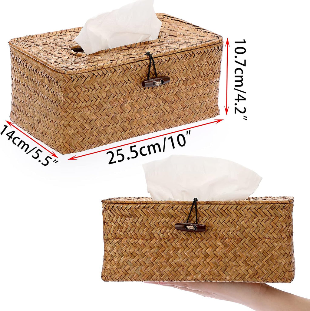 Sumnacon Tissue Box Cover Rectangle Seagrass Tissue Box Holder, Caramel,M