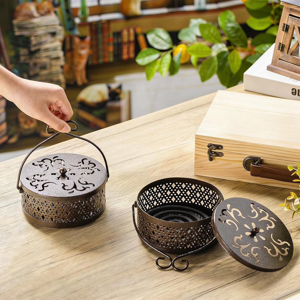 Lallisa 2 Pcs Incense Coil Holder Set, Metal Incense Burner, Bronze Color