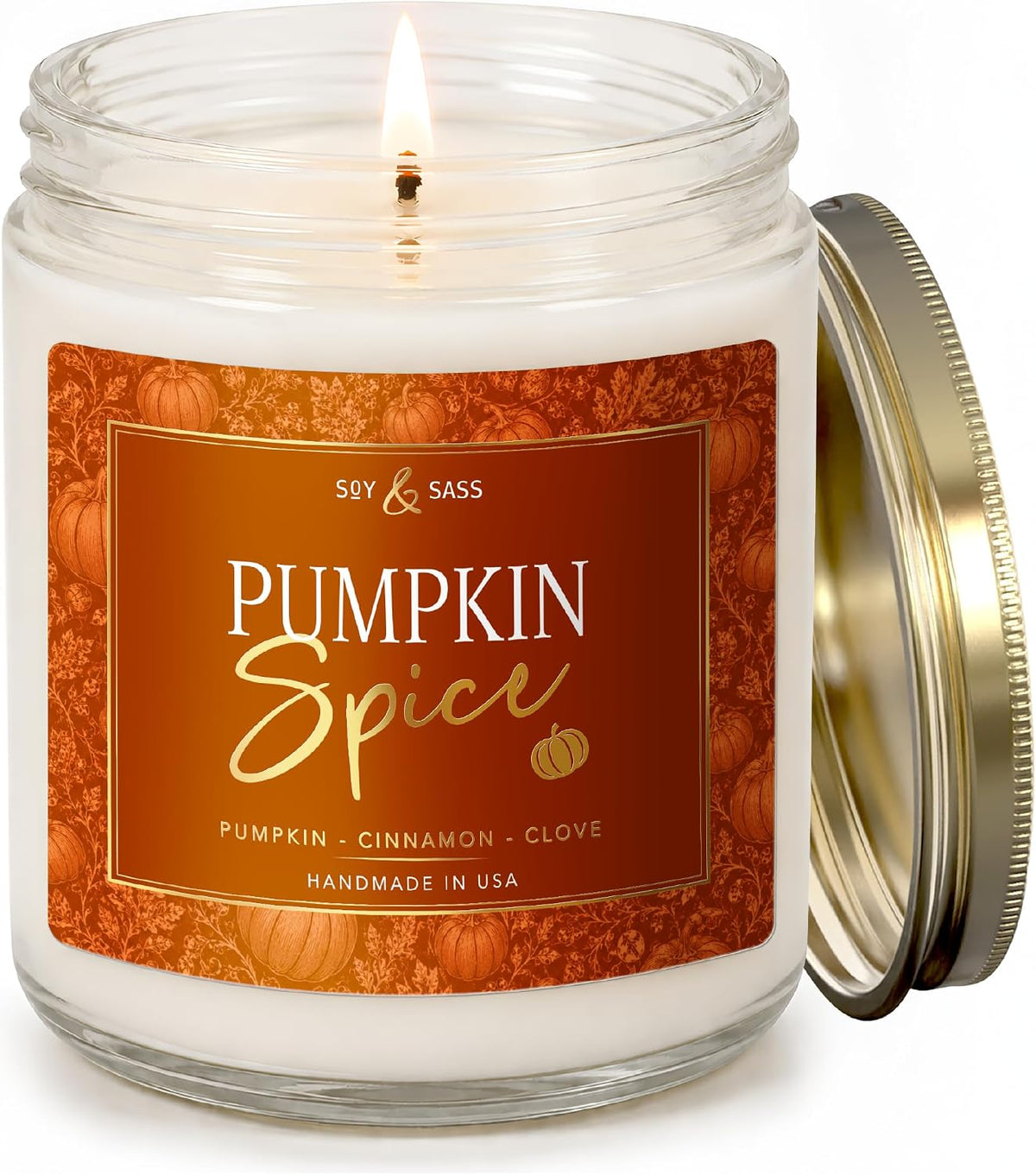 Pumpkin Spice Candle, Fall Candles - 'Pumpkin Spice' Scented Soy Candle for Home, Fall Scented Candles for Home Décor, 9oz Reusable Jar, 50Hr Burn, Made in USA
