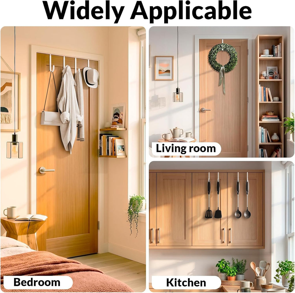 Over The Door Hooks 4 Pack, Heavy Duty Stainless Steel Door Hanger Hooks for Towels, Coats, Bags & Hats, No Drilling Over Door Hook Organizer for Dorm Bedroom Closet