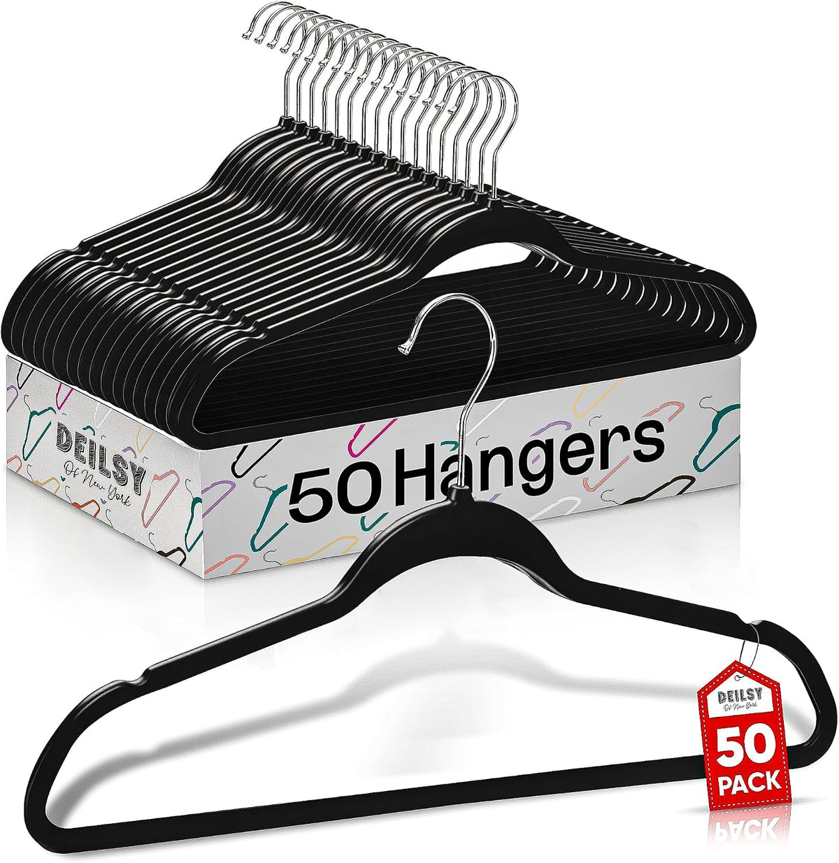 DEILSY™ Non-Velvet Black Plastic Hangers Slim Hangers 50 Pack for Closet