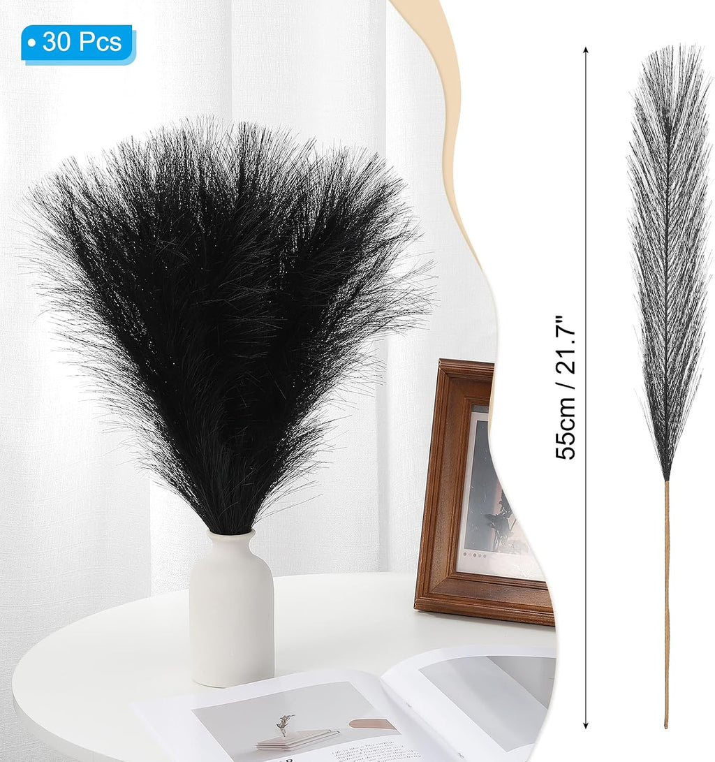 PATIKIL 21.7in Pampas Grass Decor, 30pcs Artificial Pampas Grass Bulk Fluffy Faux Pampas Grass Small Dried, Black