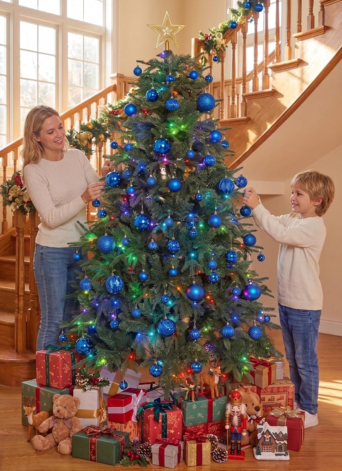 Brightown 36‑Pack Blue Shatterproof Christmas Tree Ball Ornaments Set