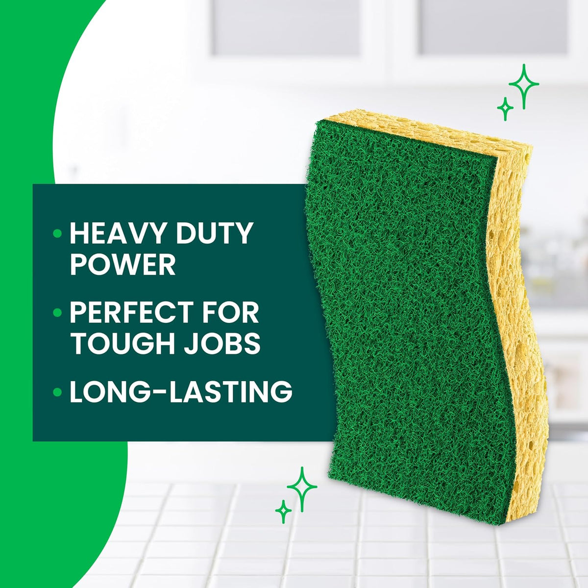 Scotch-Brite Heavy Duty Scrub Sponge, 45 Kitchen Sponges Designed for Tough Messes in The Kitchen that Last 3X Longer*, Best for Cast Iron Skillets and Outdoor Grills, Flexible, Durable, and Strong
