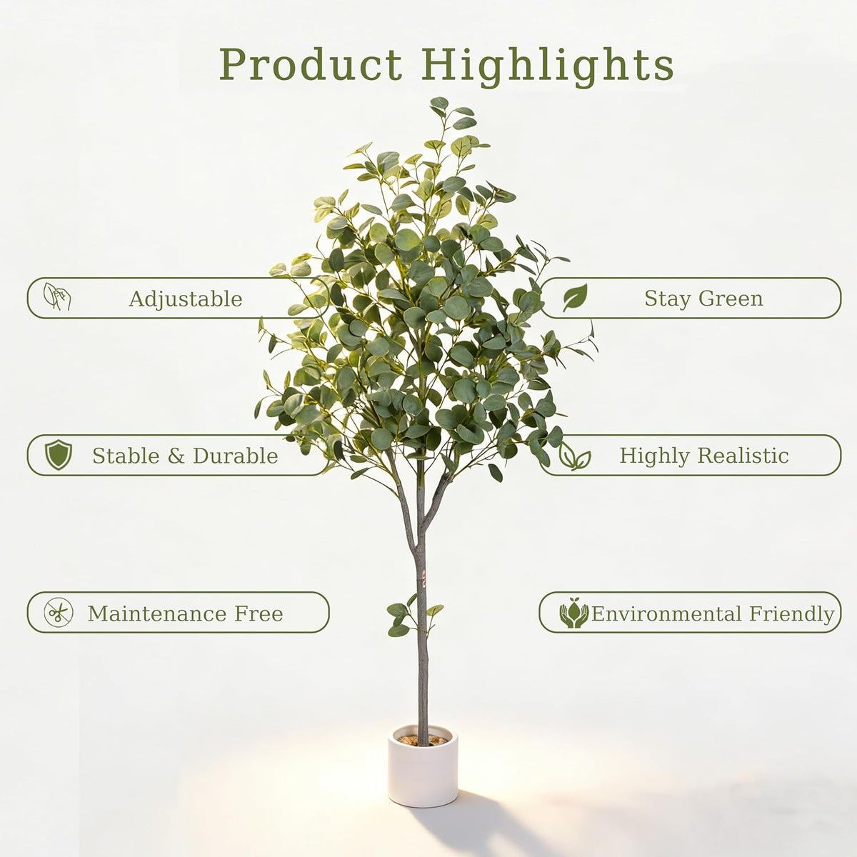 5FT Fake Eucalyptus Plant, Silk Artificial Tree with White Pot