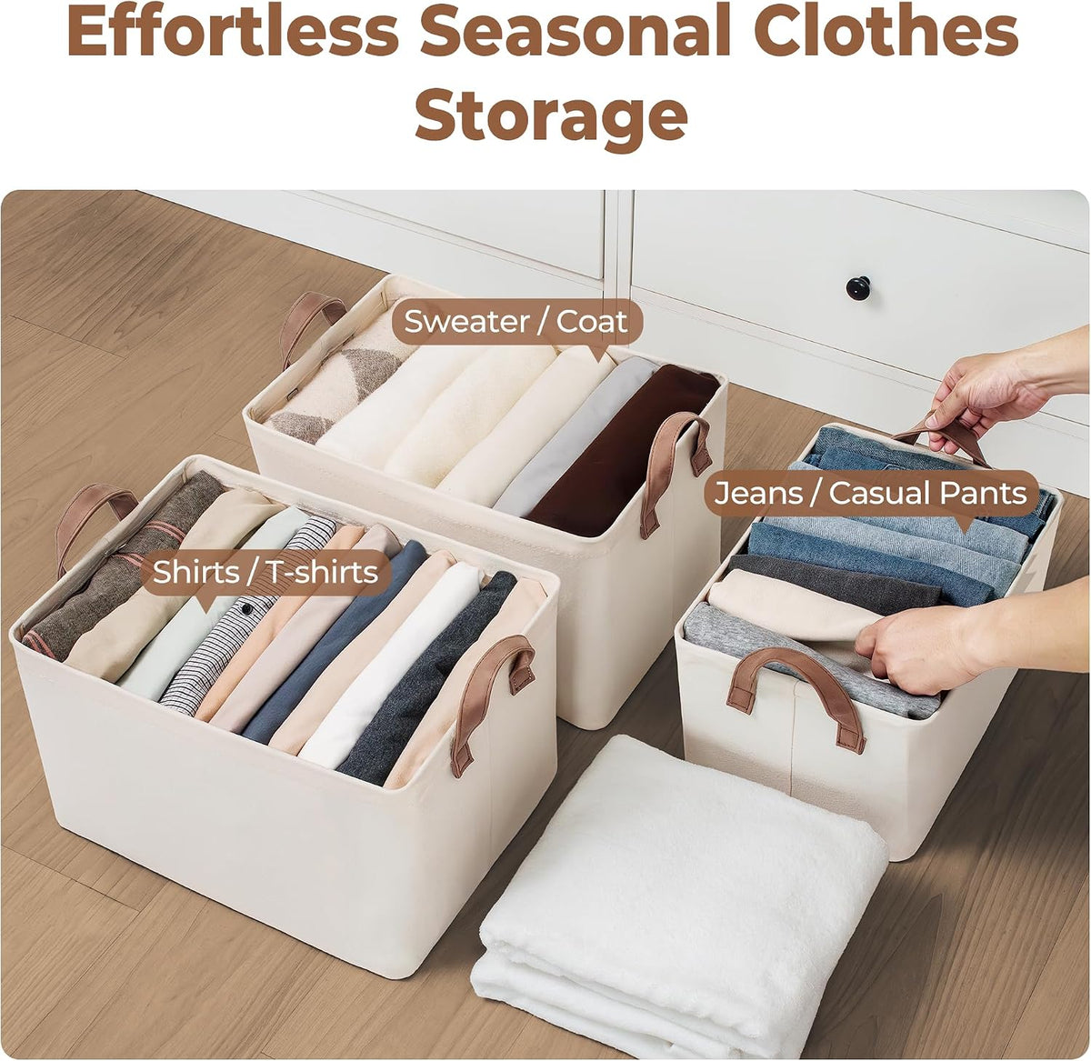 StorageWorks Storage Basket for Shelves, Storage Bins, Beige, 2-Pack