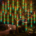 Dazzle Bright Red and Green Christmas Lights, 288 LED 11.8 Inch Meteor Shower Rain Lights with 8 Tubes, Waterproof Plug in Falling Rain Light Christmas Decorations for Xmas Bushes Tree Yard Party