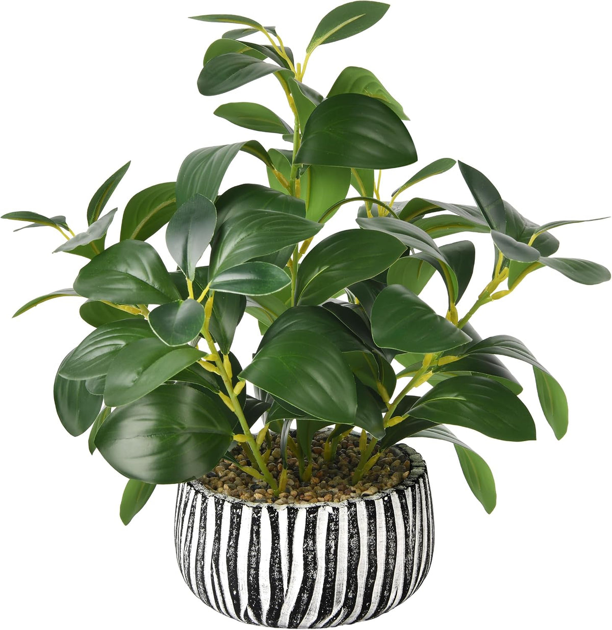 florisso Fake Plants Artificial Plants Indoor, Faux Potted Plants Indoor Artificial Succulents with Fig Leaf Look Real Greenery with Planter for Office Desk Coffee Table Home Decor(Black White)