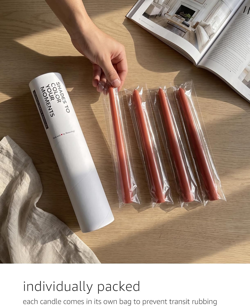 10" Classic Taper Candles, Terracotta, 4-Pack, 7-8 Hours Long Burning, Unscented Tall Candlesticks