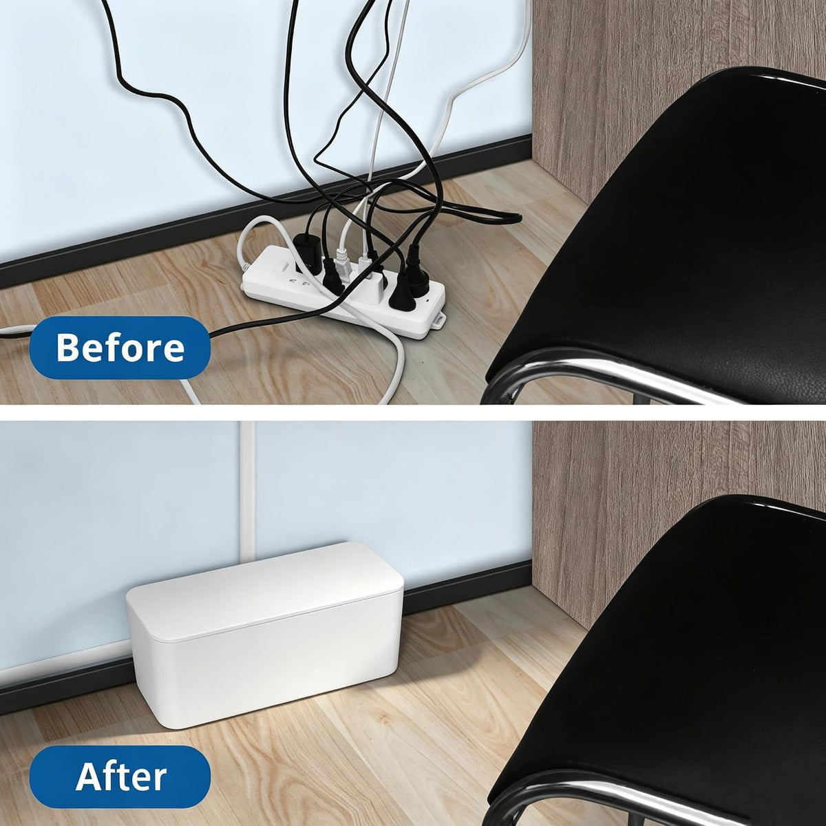 ZhiYo 2 Pack Cable Management Box, Medium & XL, Power Strip Organizer White
