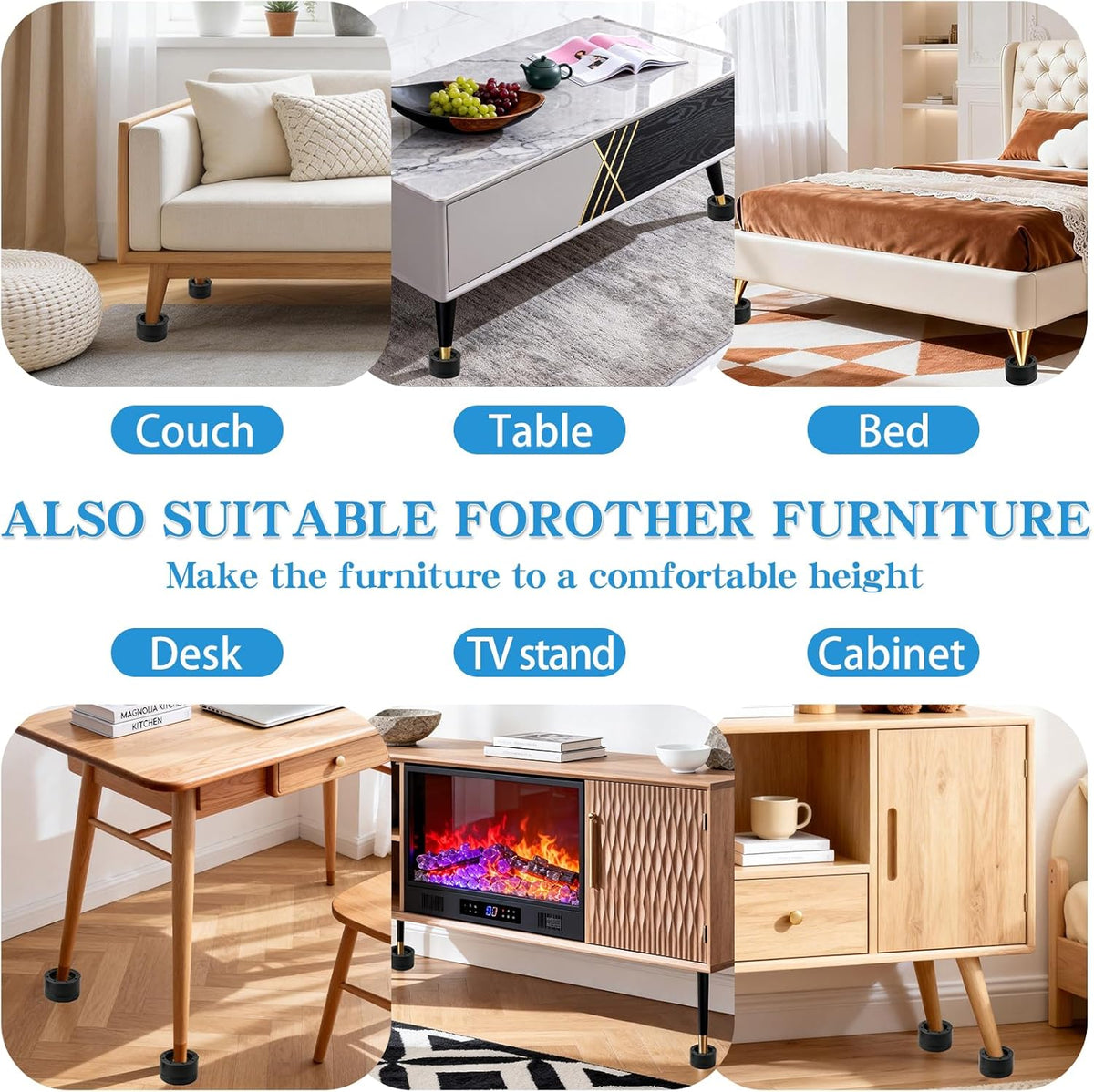 Bed Risers Adjustable Furniture Risers Heavy Duty Lifts Height 2 "