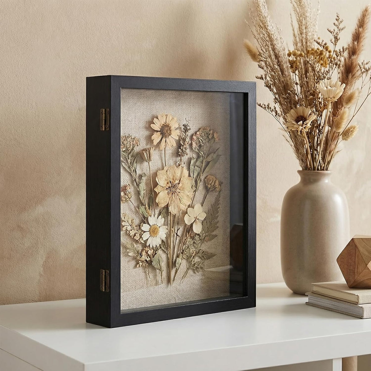 11×14 Shadow Box Frame, Linen Back, Glass Door, Hinge Display Case