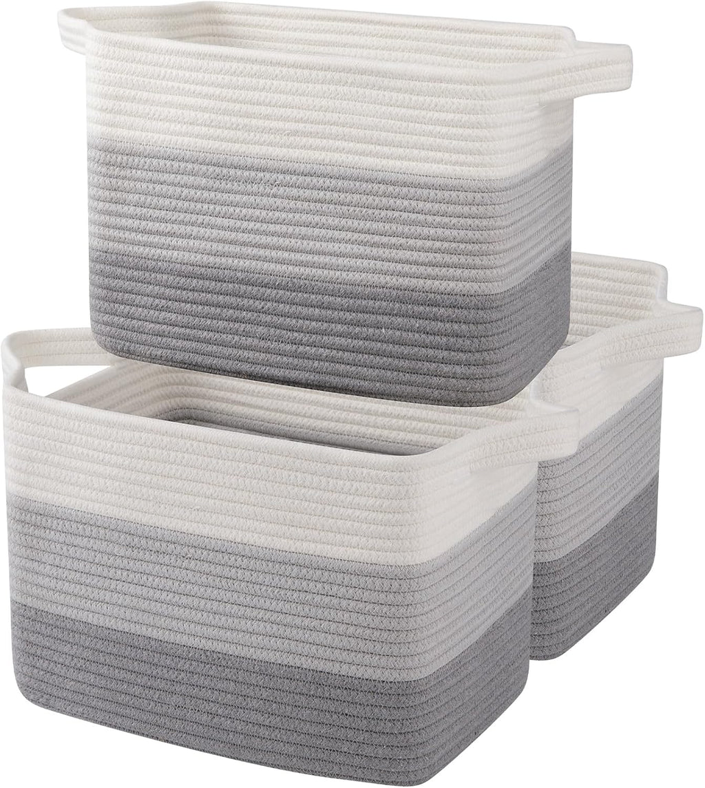 OIAHOMY Cotton Rope Storage Baskets for Organizing Gradient Gray 3-Pack