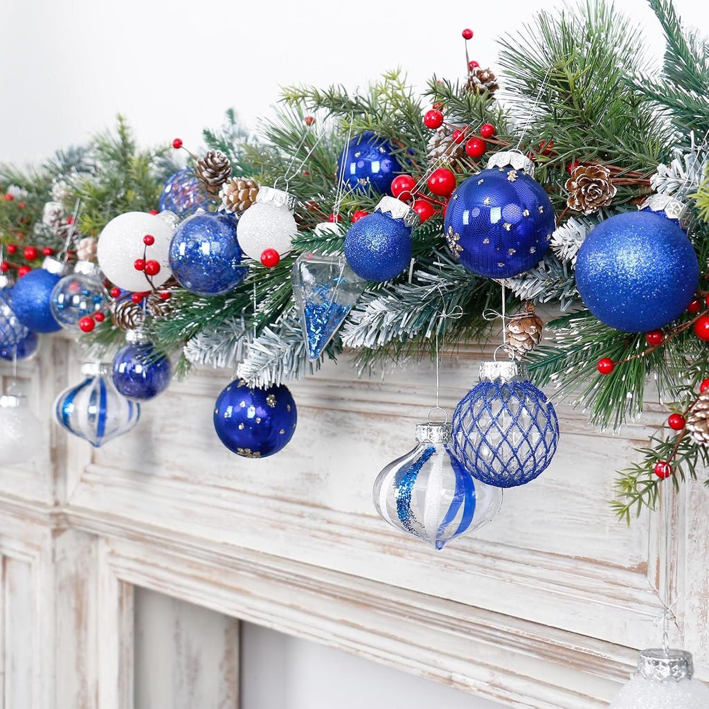34PCS Blue/White Christmas Ball Ornaments Set for Tree Decorations