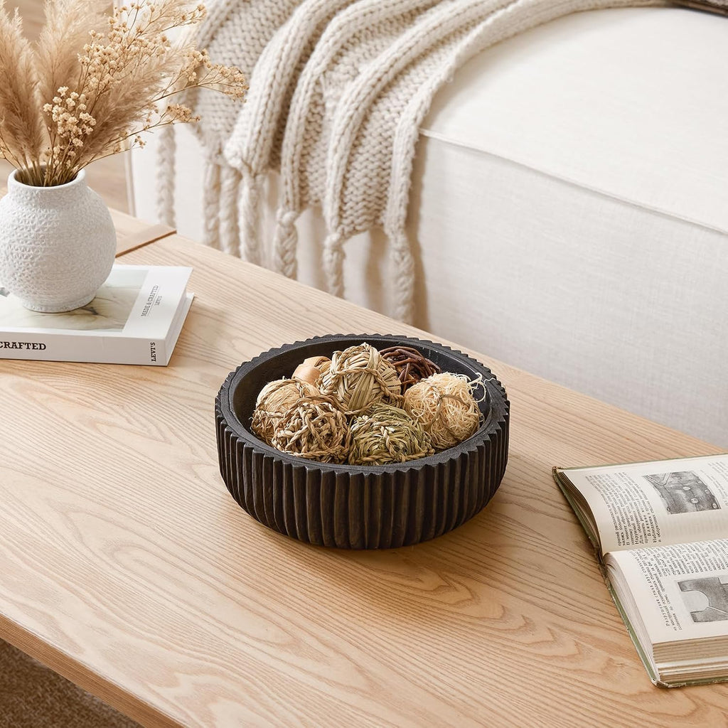 DN DECONATION Wooden Decorative Bowl, 9.84” Black Wood Fruit Bowl for Table