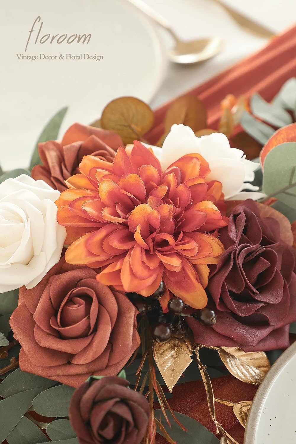 Floroom 6ft Artificial Eucalyptus Garland with Flowers Fake Greenery Burnt Orange Faux Floral Vine Garland for Table Decor Wedding Centerpieces Bridal Shower Party Decorations, Terracotta