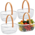 Maxcheck 4 Pcs Oval Metal Wire Baskets with Handles for Kitchen, White