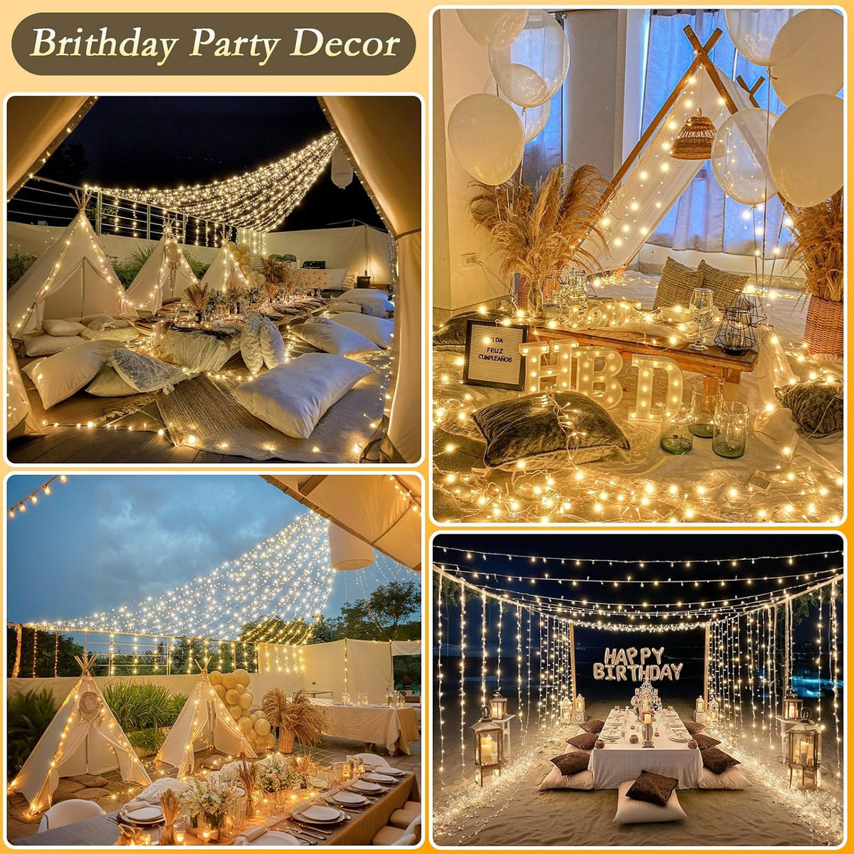66FT 200 LED Warm White String Lights, 8 Modes Fairy Lights with Timer, Waterproof & Durable Indoor Outdoor Decor for Garden, Patio, Party
