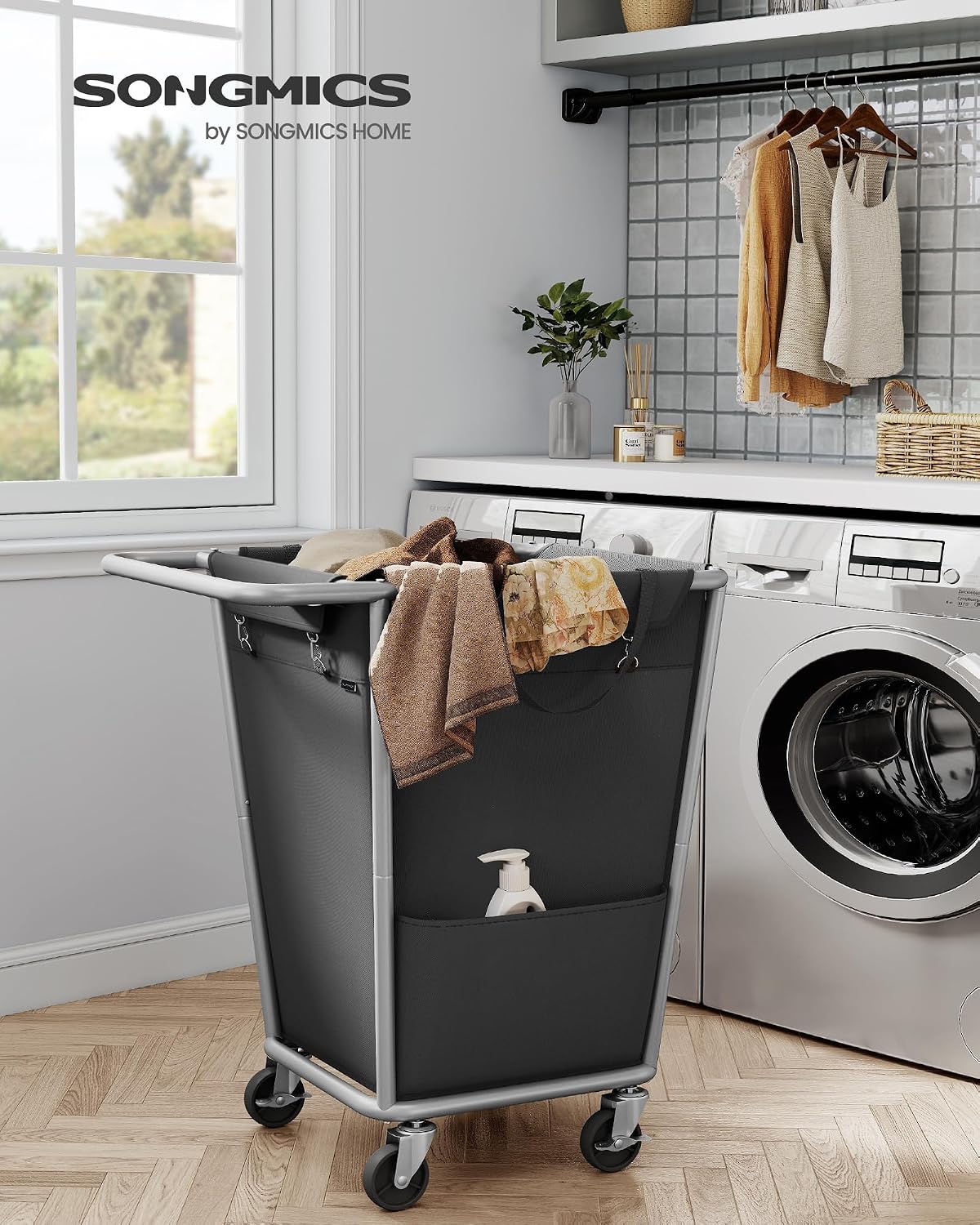 SONGMICS 1-Section Laundry Basket with Wheels, 34.3 Gallons (130 L) Hamper
