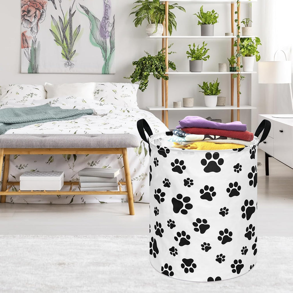 Paw Print Round Kids Laundry Basket Gift Basket Storage Laundry Hamper Laundry Basket Baby Toys Nursery Bin with Handles,Storage Basket for Kids Room Bedroom Decor