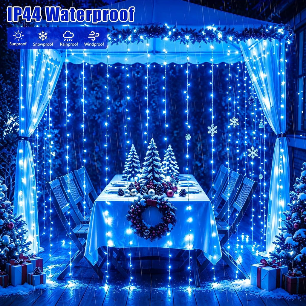 YEGUO 300 LED Blue Christmas Lights, Curtain Lights Plug in, 8 Modes Hanging String Lights for Bedroom Wall Window Backdrop Indoor Outdoor Party Xmas Decorations-9.8x9.8ft