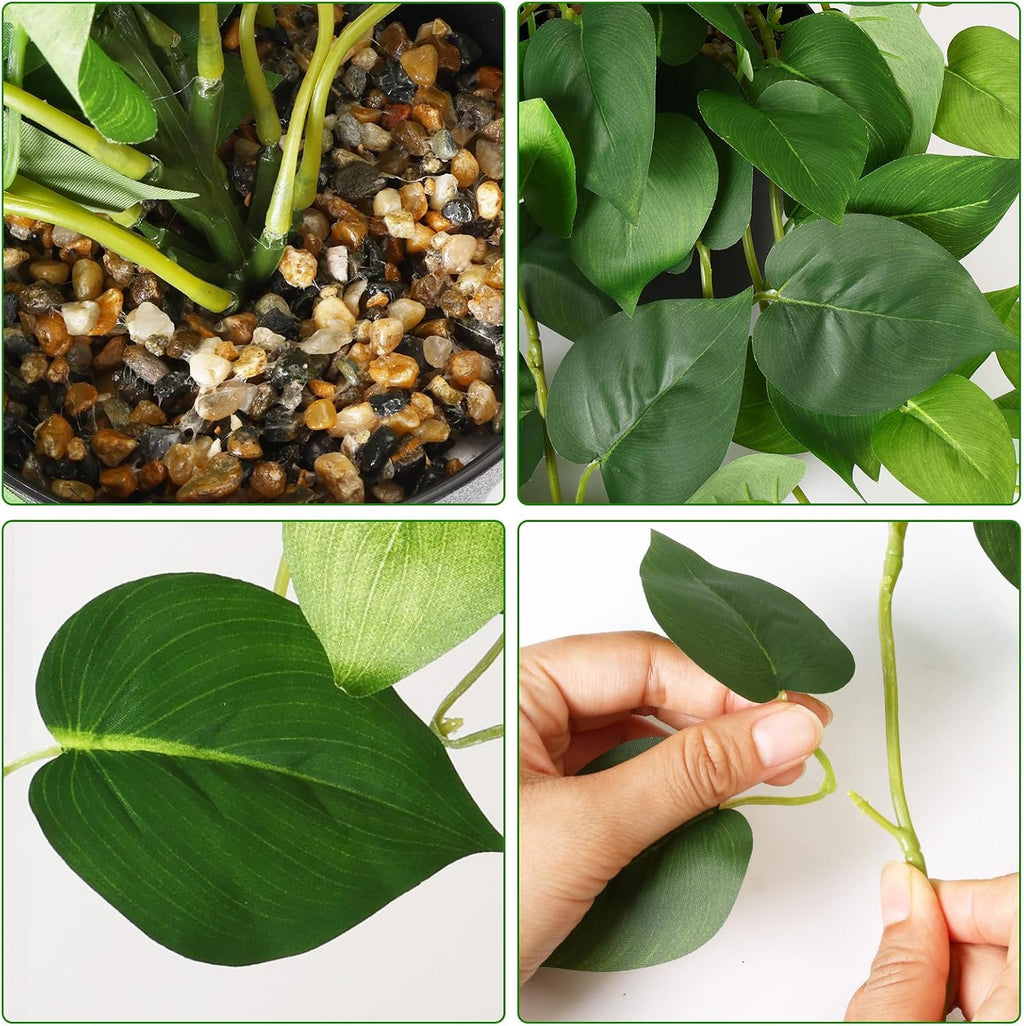 CEWOR Fake Plants Indoor 2 Packs 33" Fake Pothos Hanging Plants with Plastic Pot for Home Office Indoor Decor (Green)