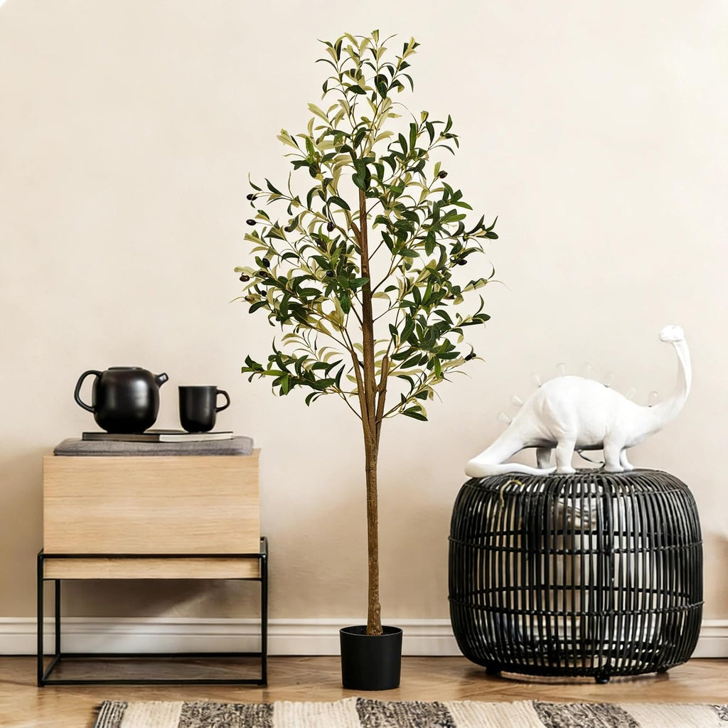 Artificial Olive Tree, 5FT Faux Olive Trees with Lifelike Olive Branches and Fruits, Fake Floor Plants with Pot for Indoor Home Office Living Room Outdoor Decor
