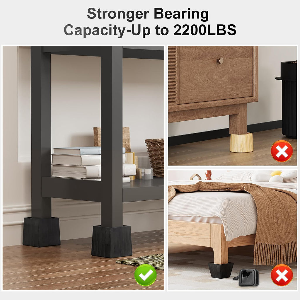 EasyPAG Bed Risers 4 inch Heavy Duty, Elevate Height 3 inch, Wood Furniture Risers for Couch Table Desk, Support 2200 Lbs, 1-inch Deep Anti-Fall Edge Bed Lifts with Non-Slip Pads, 4 Pack, Black
