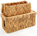 Patelai 2 Pack Scalloped Cable Management Box Water Hyacinth, Natural Color