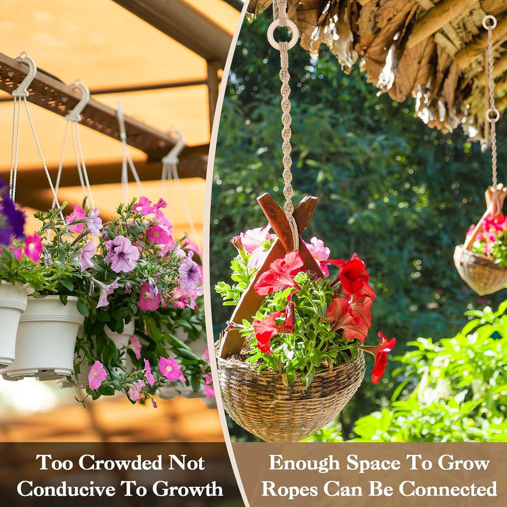 6 Pack Adjustable Macrame Plant Hanger Extender Handmade Woven Hanging Basket Extenders Connectable Rope Hanging Extension with Wooden Ring for Indoor Outdoor Plant Pot Holder(Brown)