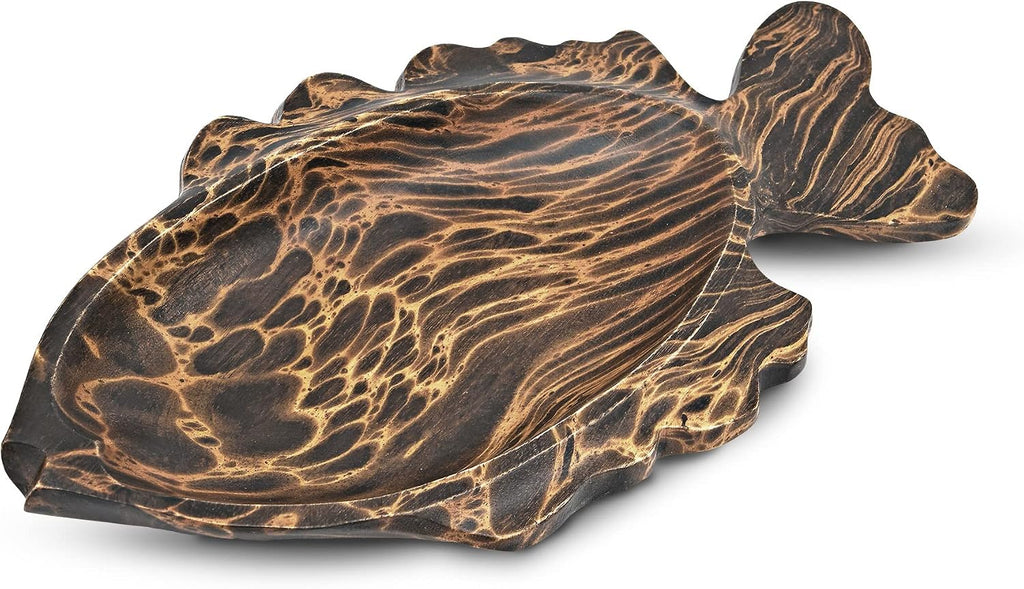 AeraVida Ocean Fish Shaped Natural Brown Mango Tree Wood Kitchen Plate Bowl | Decorative Tray Bowl for Kitchen Counter | Wooden Tray for Candy Nuts Desserts Fruits Home Décor Gifts