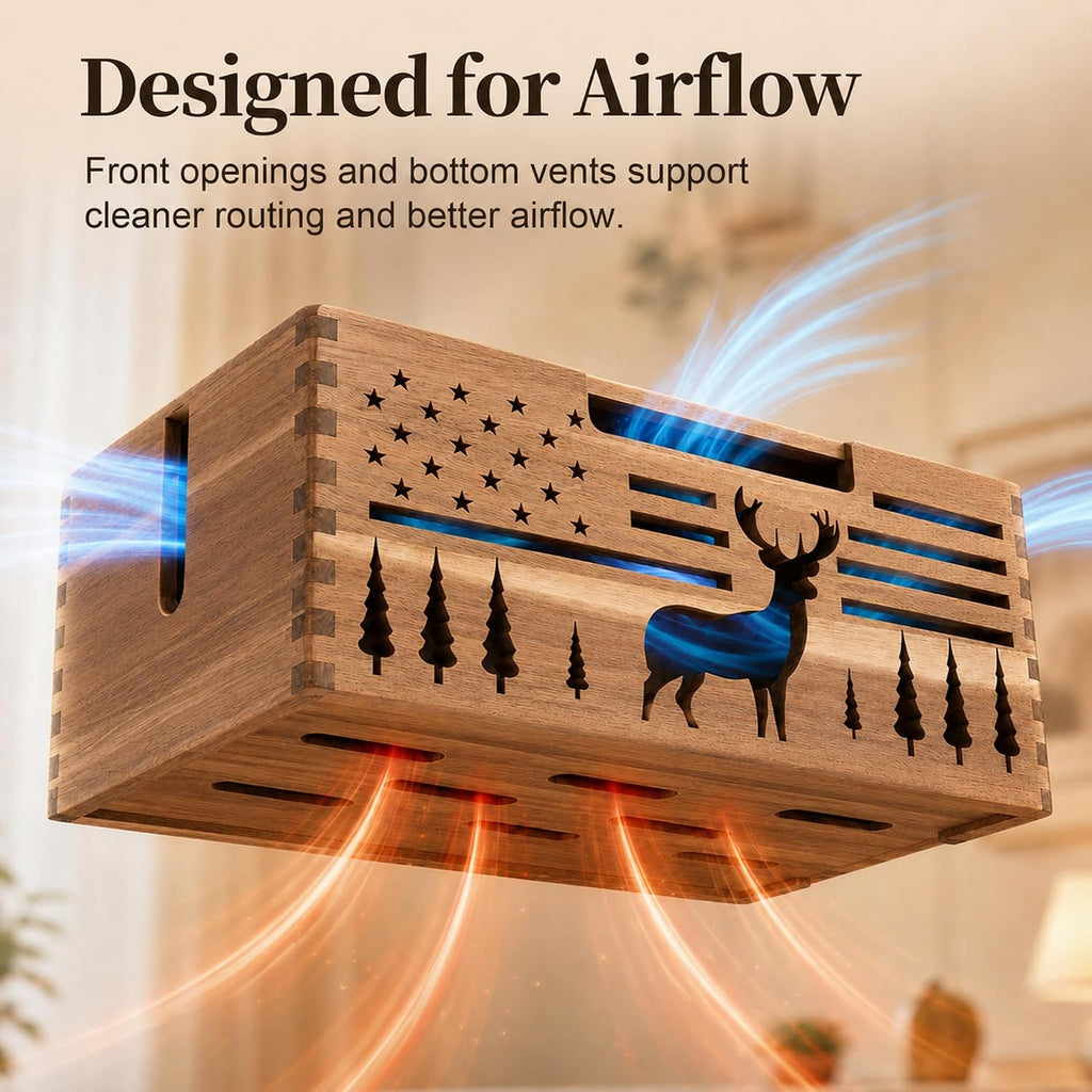 Acacia Wood Cable Management Box,Cord Hider & Organizer for Power Strip