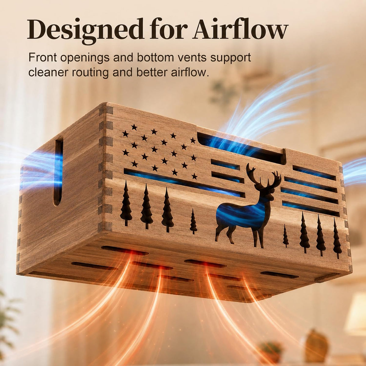 Acacia Wood Cable Management Box,Cord Hider & Organizer for Power Strip