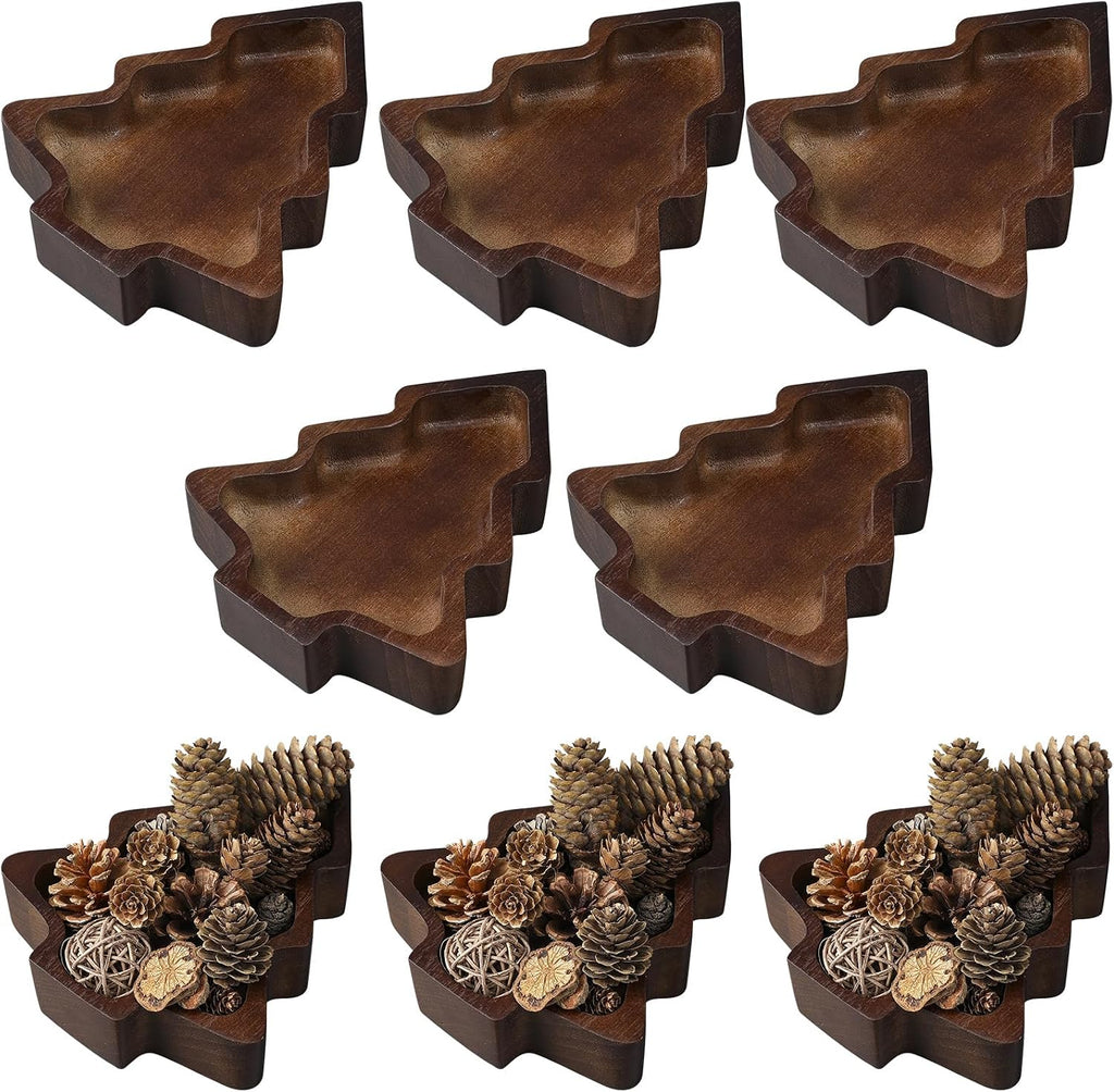 Jingmore 12 Pcs Christmas Tree Christmas Wooden Bowl Tray Rustic